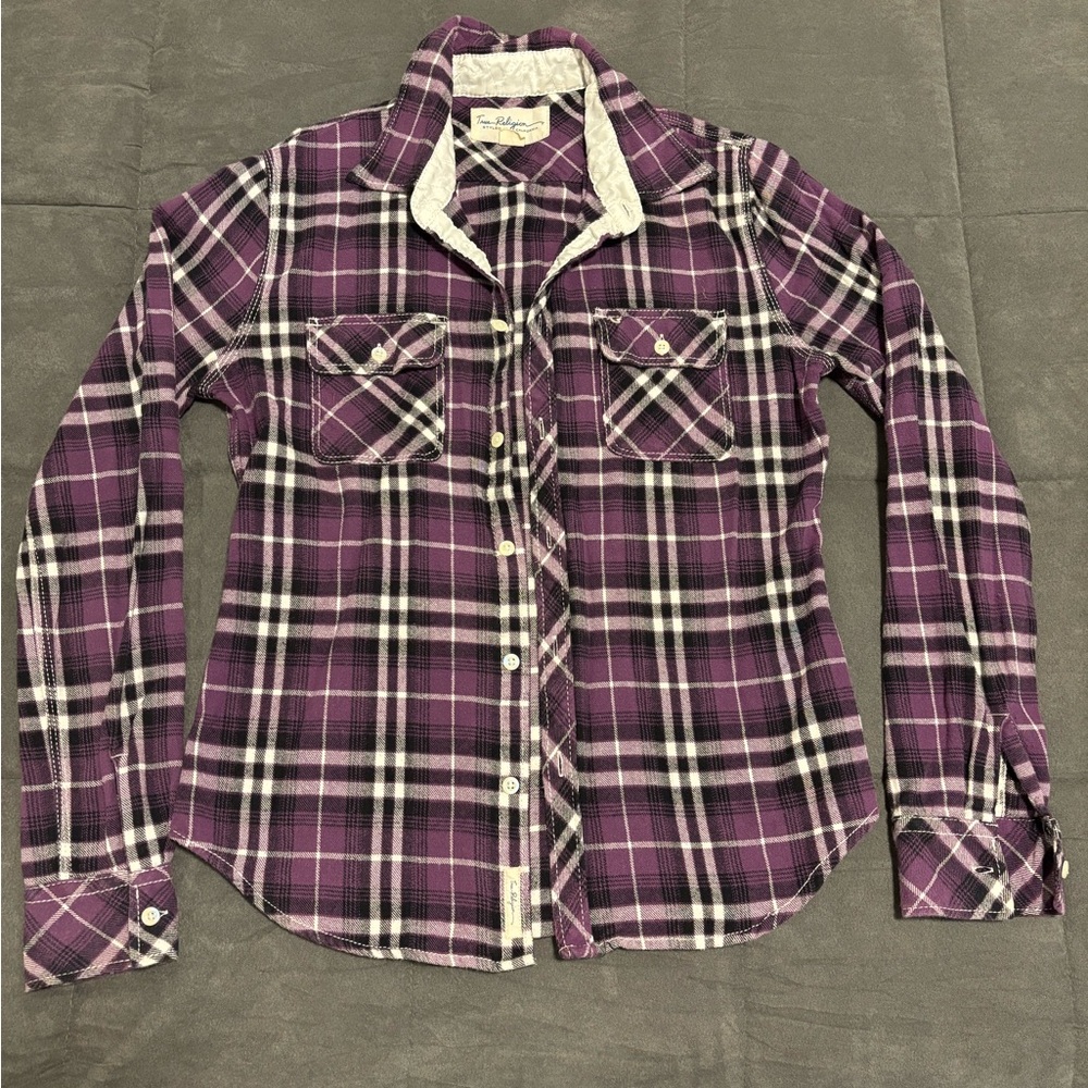 True Religion Purple Plaid Button-Up Shirt